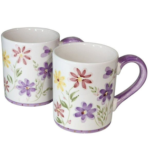 Gibson Set Of Two Shabby Chic Hand Painted Floral Design Ceramic Coffee Mug 14oz - Picture 16 of 16